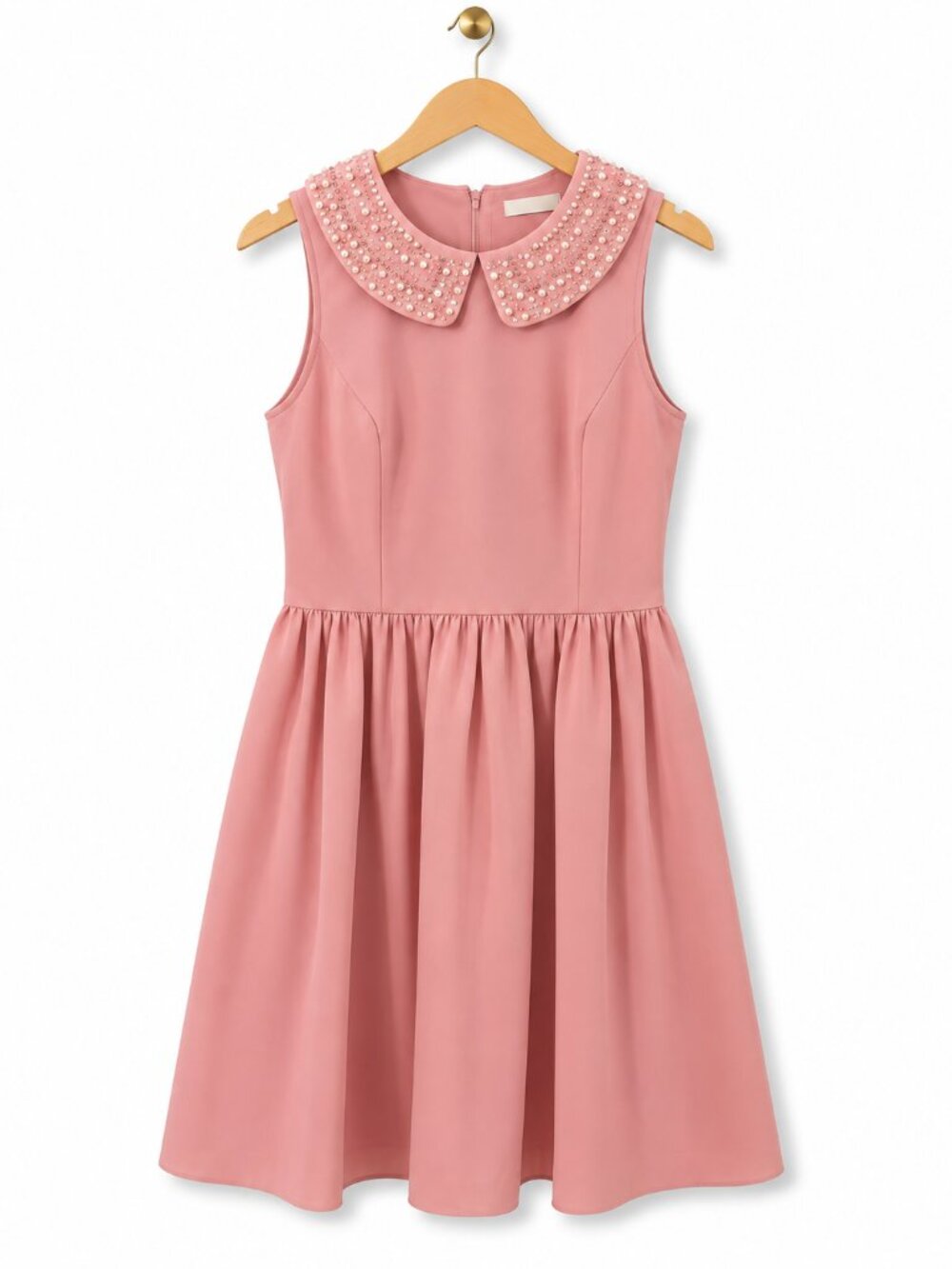 Kensie Blush Pink Fit Flare Dress Size 10 Beaded Peter Pan Collar Preppy